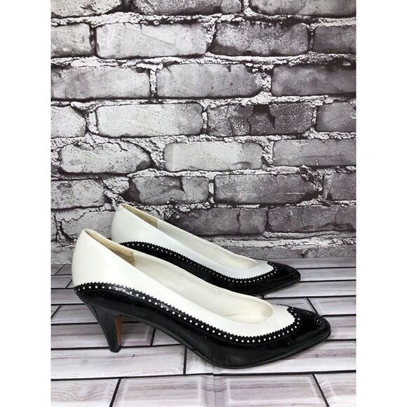 Rangoni Cyder VTG White Leather Black Wingtip Pointed Heels Women’s Sz 7.5AAA US - Picture 5 of 16